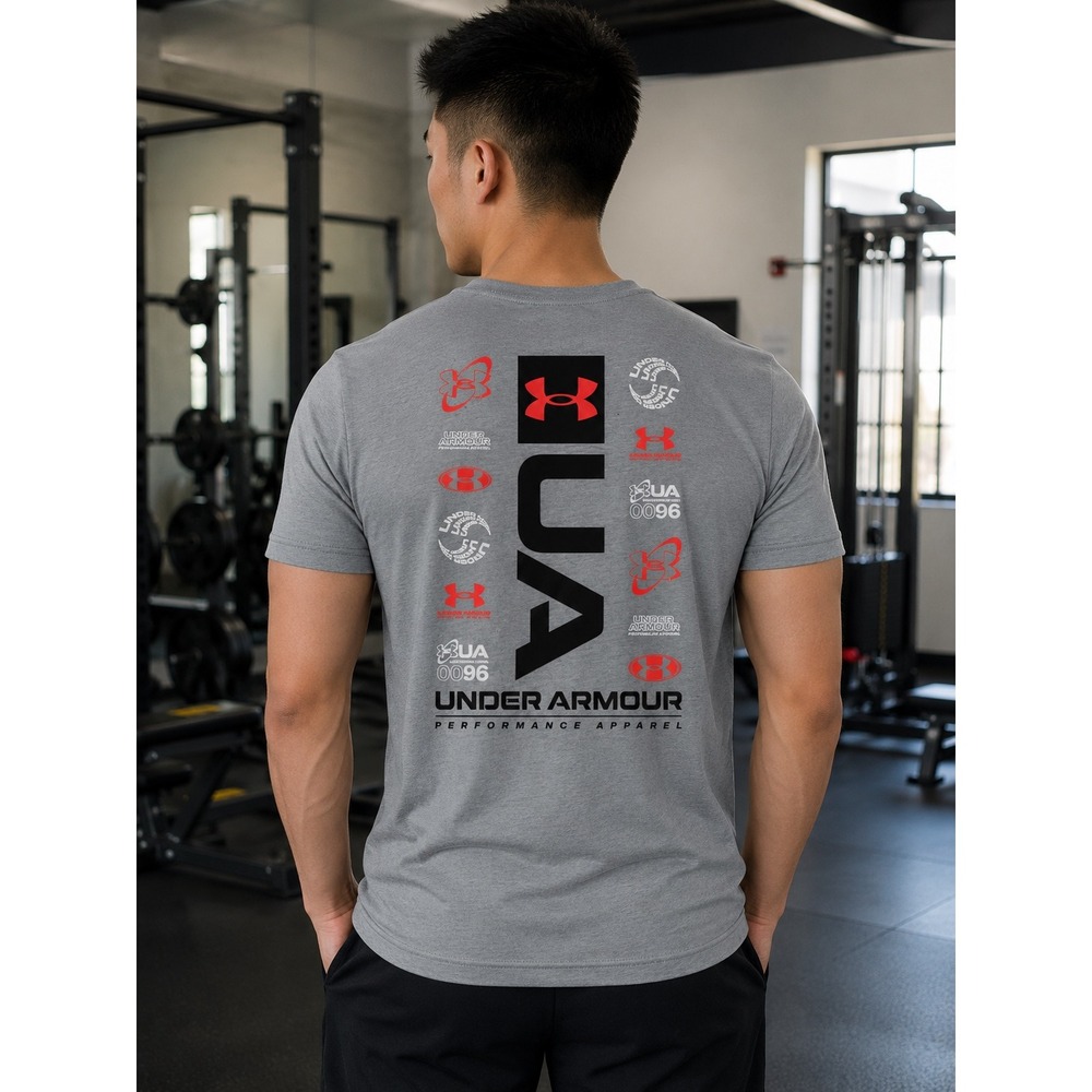 Under Armour Mens HeatGear UA Graphic Performance T-Shirt Gray Small Loose Fit